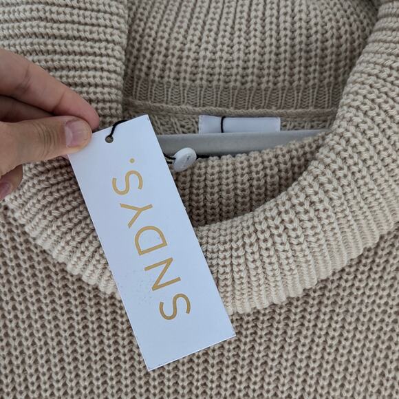 NWT SNDYS. Cream Cozy Knit Sweater Pullover Cowl Neck Dress, size M/L - Picture 3 of 7